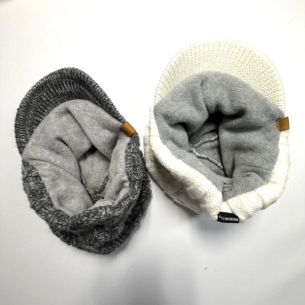 Adidas ClimaWarm Womens Cable Knit Visor Beanie Hat Lot Gray Ivory
